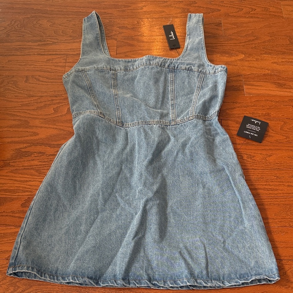 NWT Lulus denim jumper dress - Picture 2 of 6